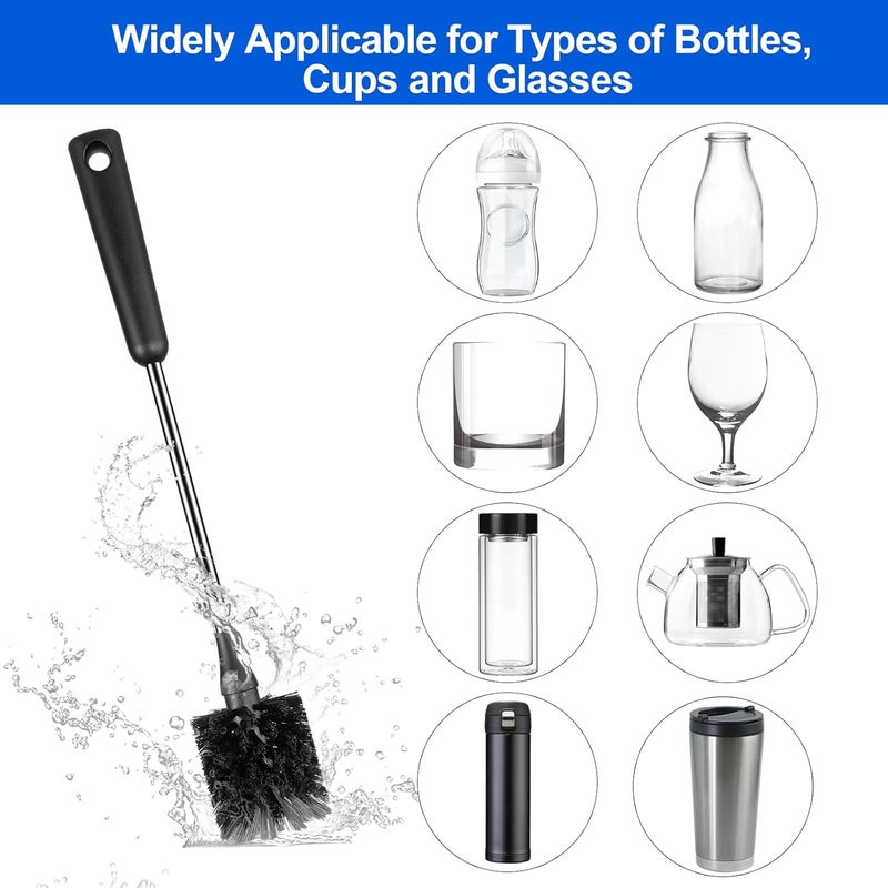 SweeBe Bottle Brush, Long Stainless Steel Handle Water Bottle Brush Cleaner, Sports Bottle Scrubber, Kitchen Scrub Cleaning Brushes for Beer Bottles, Cups, Wine Glasses, Coffee Mugs, Tumblers, Thermos - Image 4